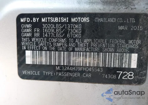 2015 Mitsubishi Mirage Es/Rf from USA, damaged, VIN ML32A4HJ9FH045543